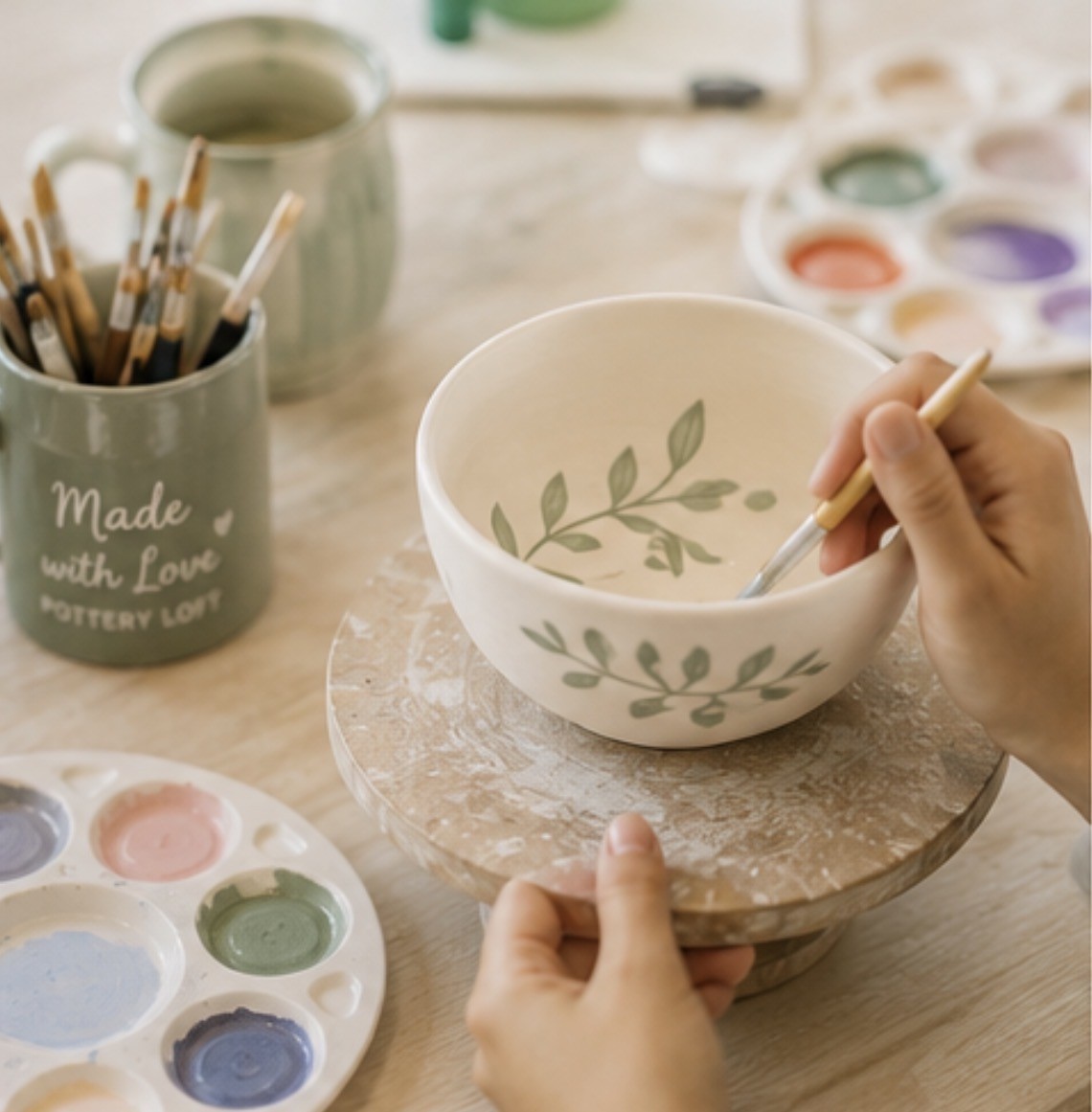Painting a pottery bowl